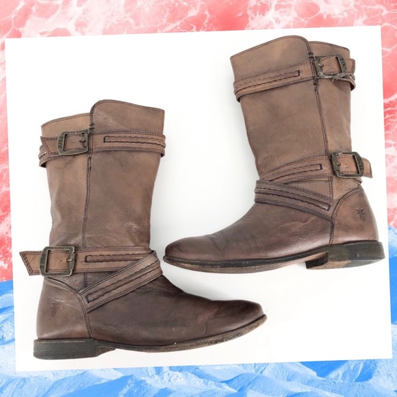 FRYE Paige Trapunto Leather Buckle Boot in Smoke - Picture 6 of 13